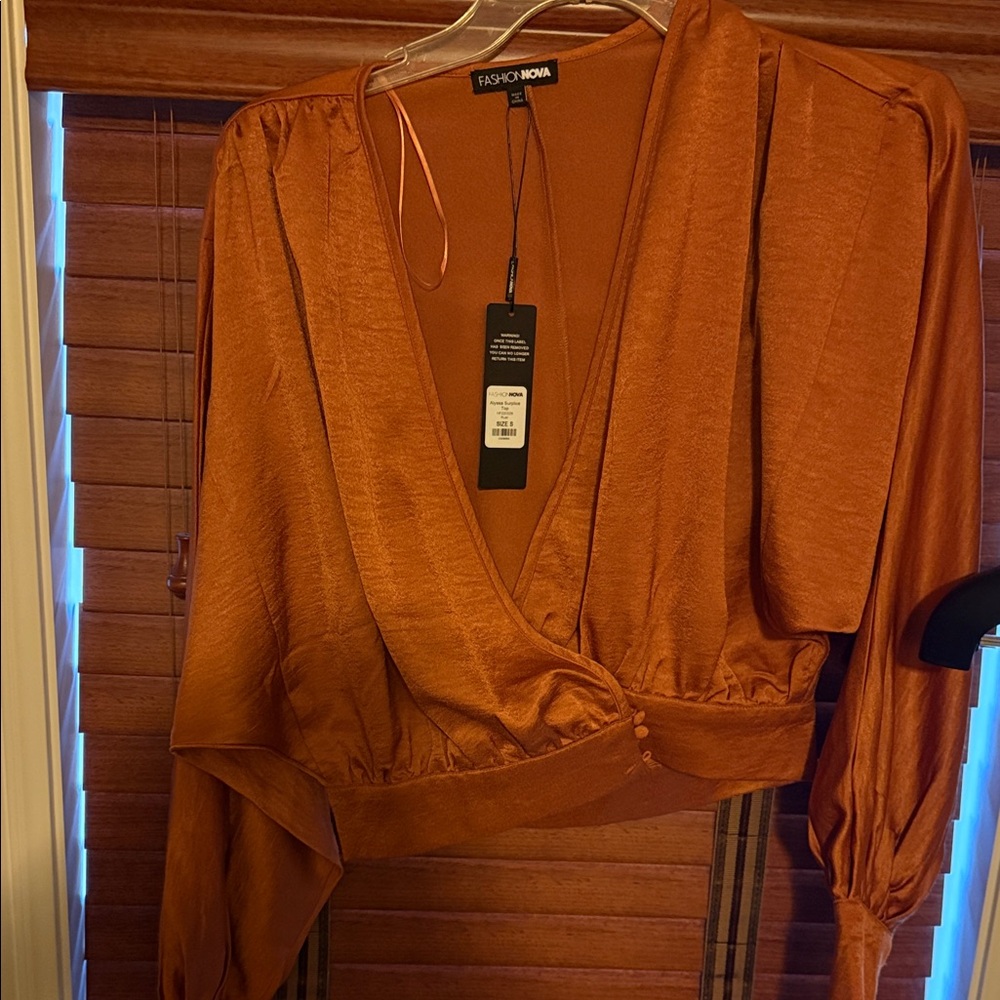 Fashion Nova Rust Wrap Blouse